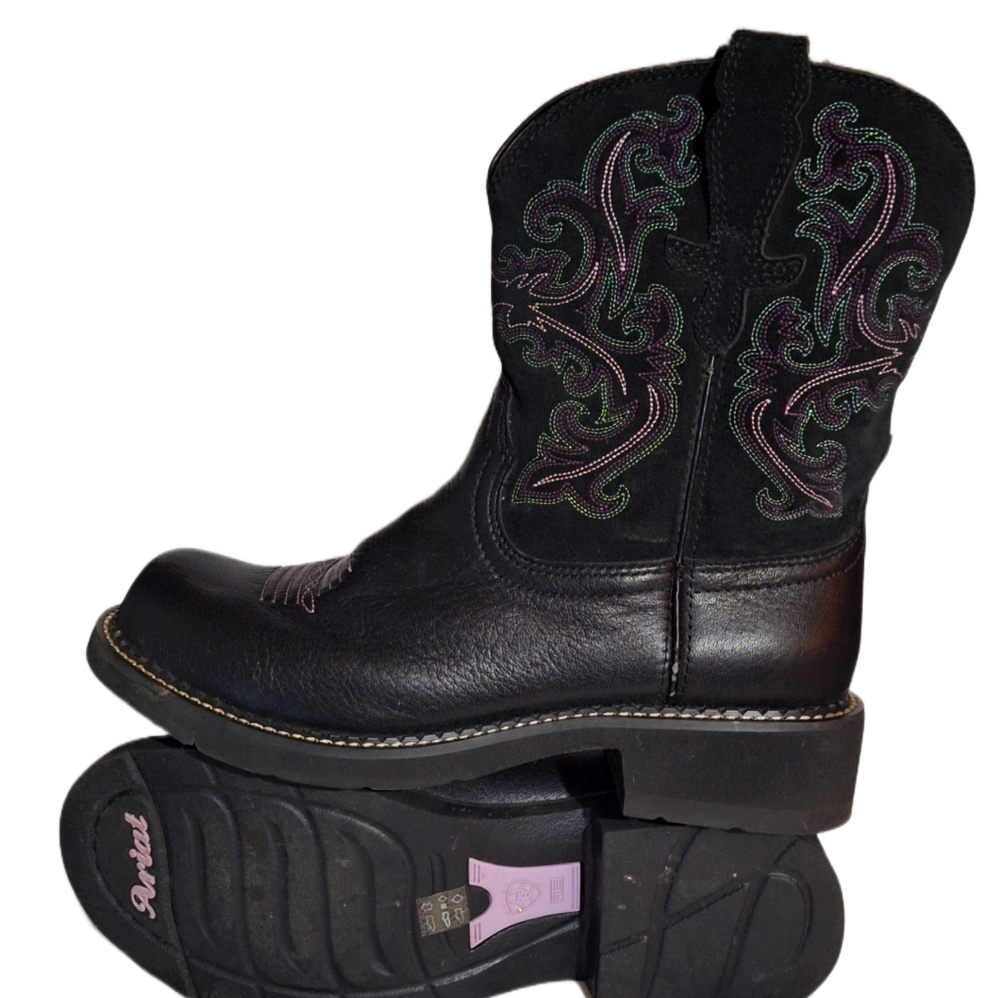 Ariat Women’s Fatbaby Black and Purple Suede Top Western Boots/Booties 9 - Picture 3 of 10